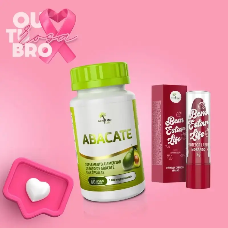 ABACATE COM VITAMINA E 60 CAPS PRESENTE -PROTETOR LABIAL SABOR MORANGO 